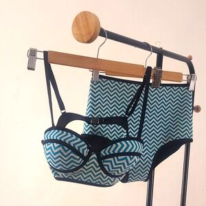 Blue and White Chevron Bikini Set